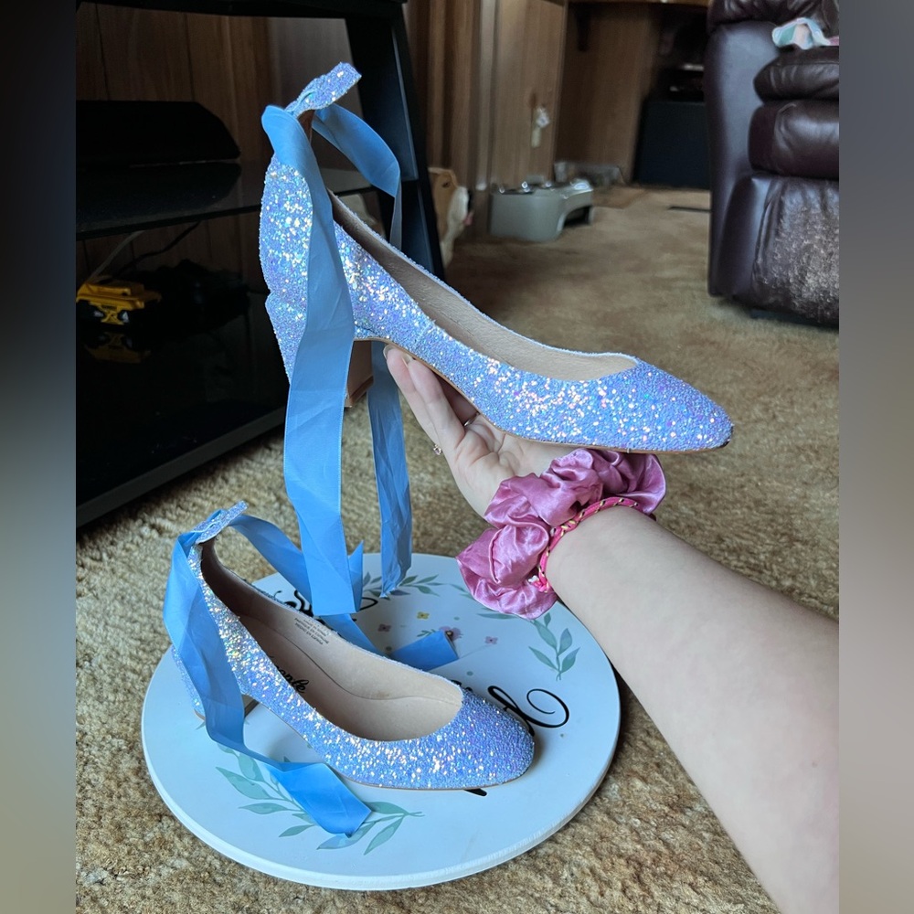 Women’s Free People iridescent glitter block heel shoes size 9. - Picture 4 of 17